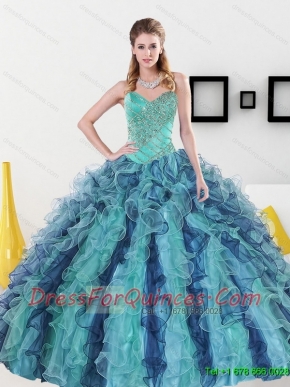 2015 Elegant Sweetheart Quinceanera Dresses with Appliques and Ruffles