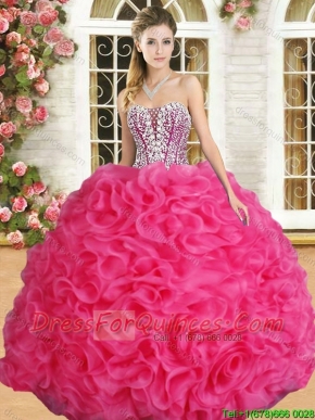 Affordable Hot Pink Sweet 16 Dress with Beading and Ruffles