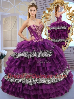 Pretty Sweetheart Ball Gown Sweet 16 Dresses with Ruffled Layers and Zebra