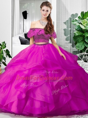 Tulle Sleeveless Floor Length Sweet 16 Dress and Lace and Ruffles