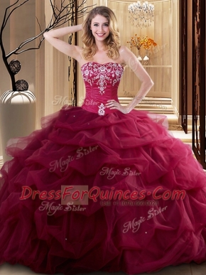 Charming Floor Length Ball Gowns Sleeveless Wine Red Quinceanera Dress Lace Up