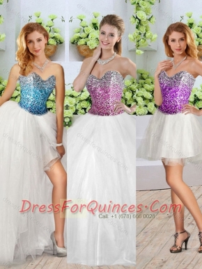 2016 Pretty White Detachable Quinceanera Dresses with Sequins and High Slit