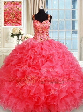 Decent Straps Sleeveless Lace Up Floor Length Beading and Ruffles Sweet 16 Quinceanera Dress