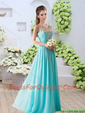2016 Perfect Summer Beaded V Neck Side Zipper Prom Dresses in Aqua Blue