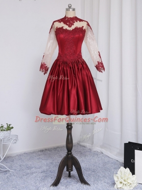Fantastic Wine Red High-neck Neckline Beading and Appliques Homecoming Dress Long Sleeves Zipper