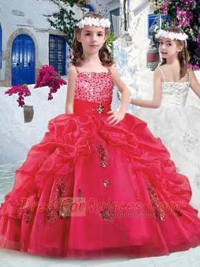 Beautiful Spaghetti Straps Little Girl Pageant Dresses with Appliques and Bubles