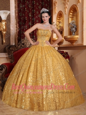 Gold Ball Gown Sweetheart Floor-length Beading Quinceanera Dress