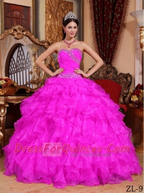 Sweet 16 Dresses In Hot Pink Ball Gown Sweetheart Floor-length With Organza Beading