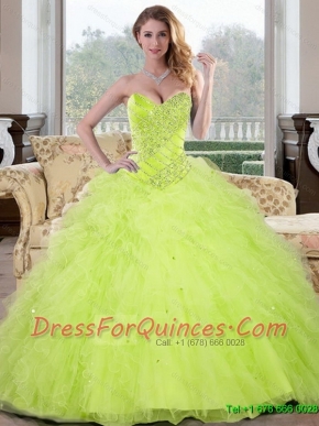 Luxurious Beading and Ruffles Sweetheart 2015 Sweet 16 Dresses in Yellow Green