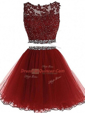 Glorious Sleeveless Beading and Lace and Appliques Zipper Dress for Prom