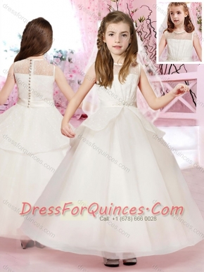 Classical See Through Ankle Length Adorable Little Girl Pageant Dress with Belt and Lace