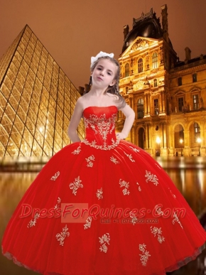 Brand New Strapless Red Little Girl Pageant Dress with Appliques