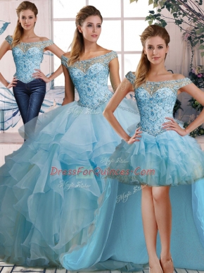 Custom Fit Organza Sleeveless Floor Length Quinceanera Gowns and Beading and Ruffles