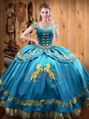Satin and Organza Sleeveless Floor Length Sweet 16 Dress and Beading and Embroidery