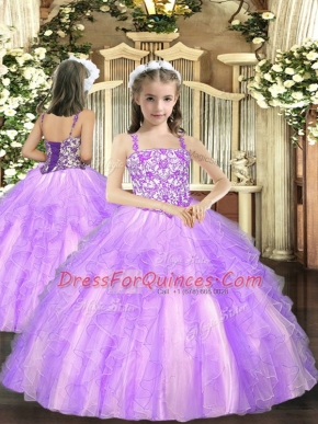 Luxurious Beading and Ruffles Custom Made Pageant Dress Lavender Lace Up Sleeveless Floor Length
