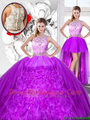 Perfect Beaded and Ruffles Detachable Quinceanera Dresses with Scoop