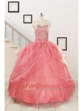 Watermelon Sweetheart Beading Appliques Ball Gown Sweet 16 Dresses