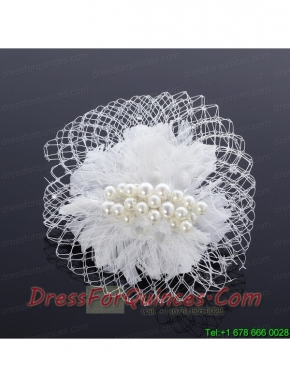 Feather and Tulle Imitation Pearls Feather Flower Hairpin for Outdoor