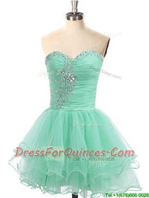Latest A Line Organza Beaded Prom Dress in Apple Green