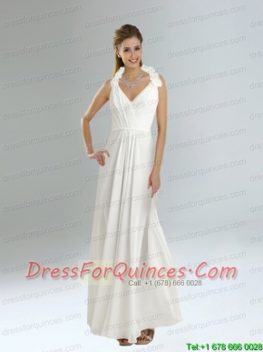 Simple Halter Empire Ruching and Hand Made Flowers Prom Dress