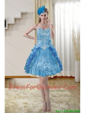2015 Popular Sweetheart Blue Christmas Party Dresses with Embroidery