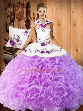 Lilac Sleeveless Fabric With Rolling Flowers Lace Up Sweet 16 Dresses for Military Ball and Sweet 16 and Quinceanera