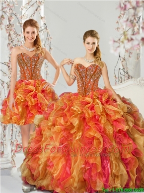 Detachable Beading and Ruffles Quinceanera Dresses in Multi Color