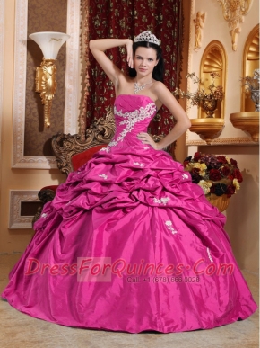 Sweet 16 Dresses In Hot Pink Ball Gown Strapless Floor-length With Taffeta Appliques
