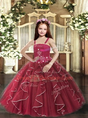 Sleeveless Beading and Ruffles Lace Up Kids Pageant Dress