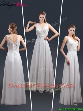 2016 Affordable Empire V Neck Beading Prom Dresses