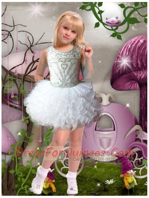Sweet Ball Gown Halter Mini-length Beading White Flower Girl Dresses
