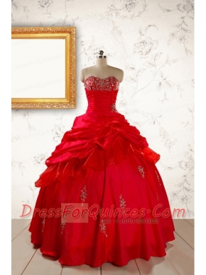 2015 Beautiful Beading Sweetheart Quinceanera Dress in Red