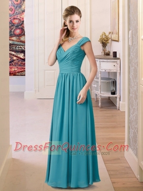 2015 Empire Turquoise Dama Dress with V Neck