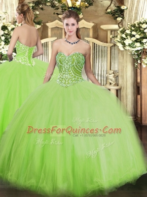 Sweetheart Sleeveless Tulle Quinceanera Dress Beading Lace Up