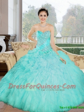 Classical Appliques and Ruffles Sweetheart Aqua Blue 2015 Quinceanera Dresses