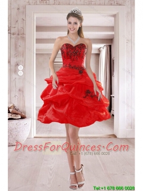 Cheap Sweetheart Red 2015 Prom Dresses with Embroidery and Ruffles