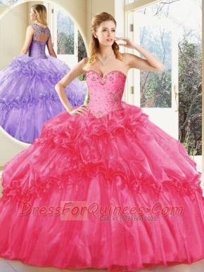 2016 Pretty Hot Pink Quinceanera Dresses with Beading