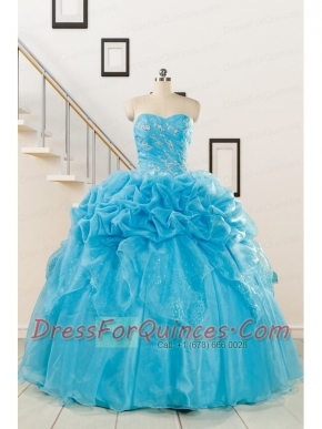 2015 Fashionable Sweetheart Beading Quinceanera Dress in Aqua Blue