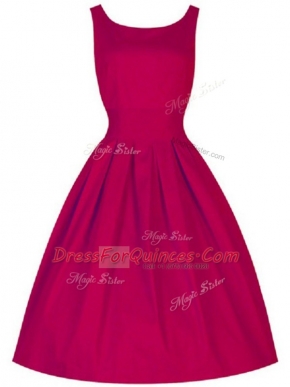 Suitable Fuchsia Taffeta Lace Up Scoop Sleeveless Knee Length Quinceanera Dama Dress Ruching