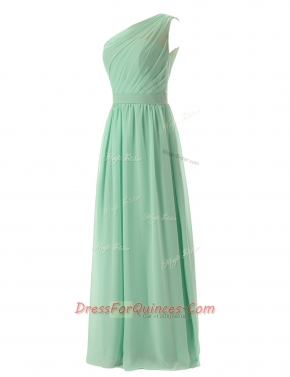 Fancy One Shoulder Apple Green Sleeveless Floor Length Ruffles Zipper Homecoming Dress