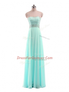 Cheap Floor Length Empire Sleeveless Aqua Blue Prom Party Dress Zipper