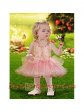 Cute Scoop Organza A-Line Ruching Little Girl Dress with Zipper-up for 2014