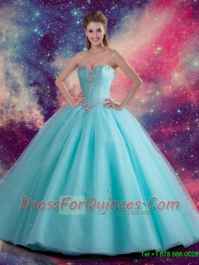 2015 Beautiful Sweetheart Beaded Quinceanera Dress in Aqua Blue