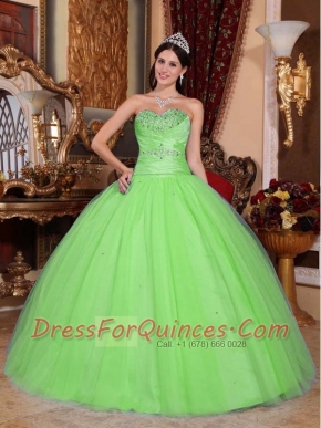 Spring Green Ball Gown Floor-length Lace-up Tulle and Taffeta Beading  Cheap Quinceanera Dresses