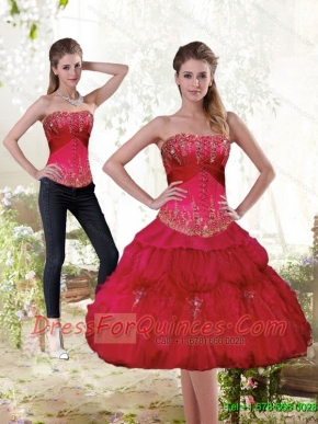 Detachable New Style Strapless Red 2015 Prom Dress with Beading