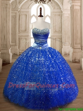 Cheap Beaded Royal Blue Quinceanera Dress in Sequins