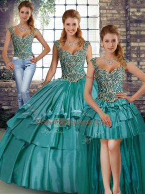 Smart Teal Straps Neckline Beading and Ruffled Layers 15th Birthday Dress Sleeveless Lace Up
