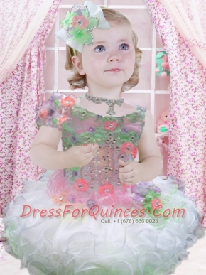 2014 Beautiful Organza Beading Short Little Girl Dress in Multi-color