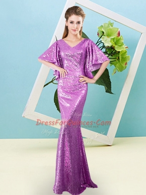 Fashion V-neck Half Sleeves Sequined Sequins Zipper