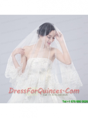 One-Tier Drop Veil Bridal Veils with Lace Appliques Edge
